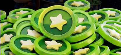 A pile of bright green star tokens from the campaign artwork
